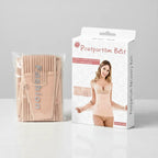 A 3-in-1 beige postpartum belt with a packaging box on a light gray background.