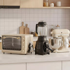 Cord holder organizing appliance power cords for a tidy, modern kitchen countertop.