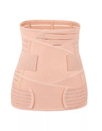 Postpartum Belly Wrap with 3-in-1 Adjustable Abdominal, Waist, and Hip Support Belts on a White Background.