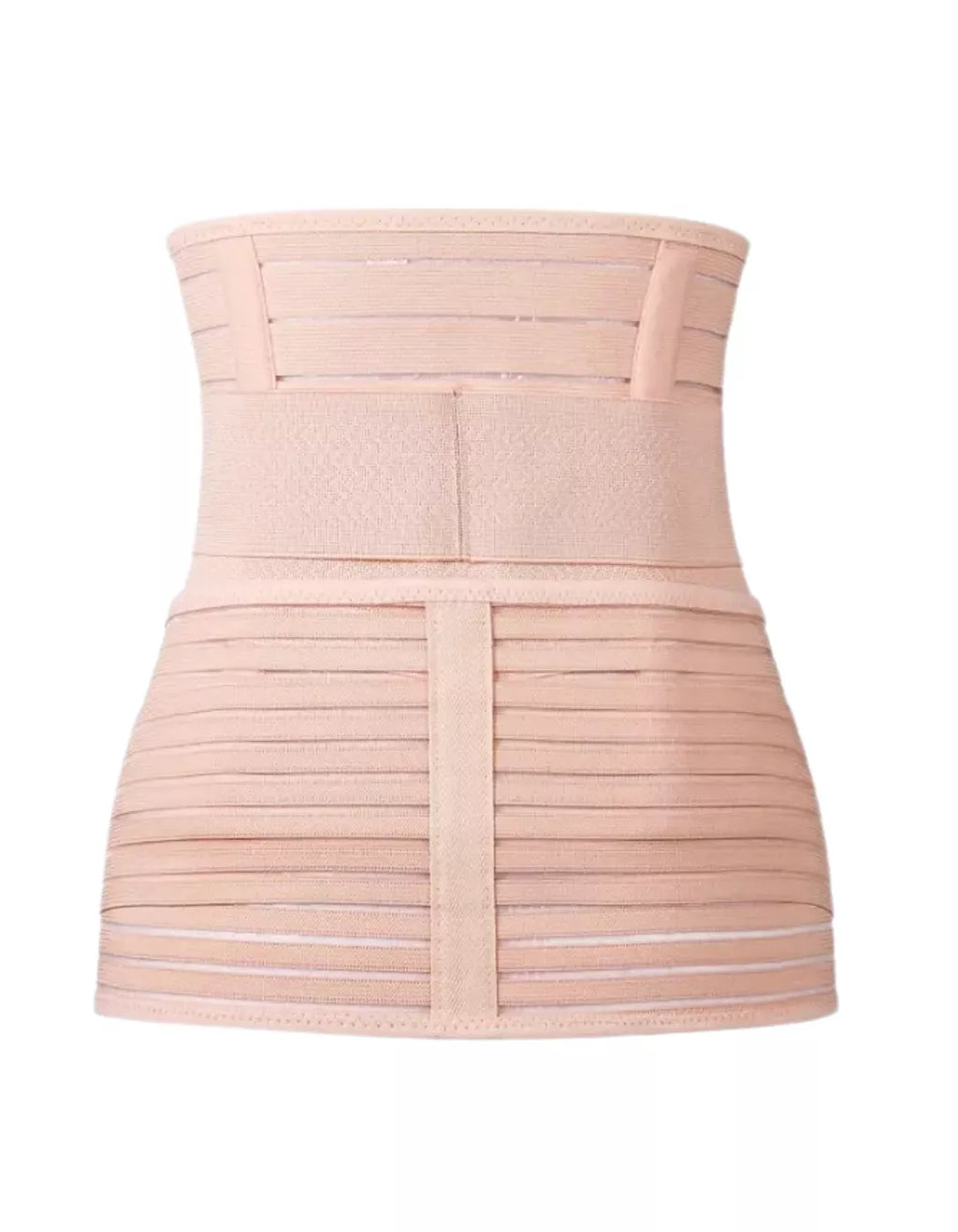 A postpartum recovery belly wrap back view showing adjustable straps and lower back support on a white background.